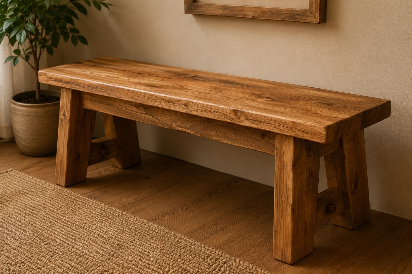 Handcrafted rustic wooden bench